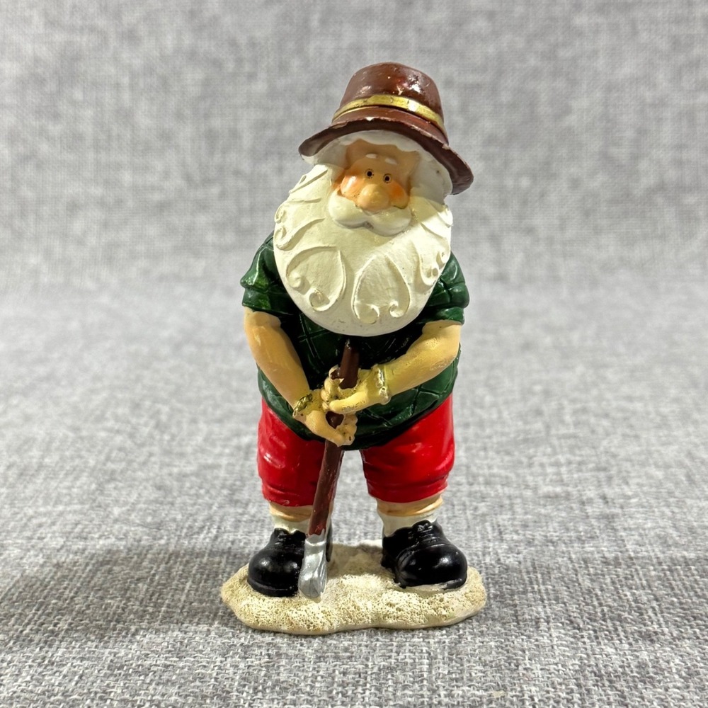 VTG Santa Claus Golfing Figurine Green Red Resin Sporty Holiday Gift Men Decor